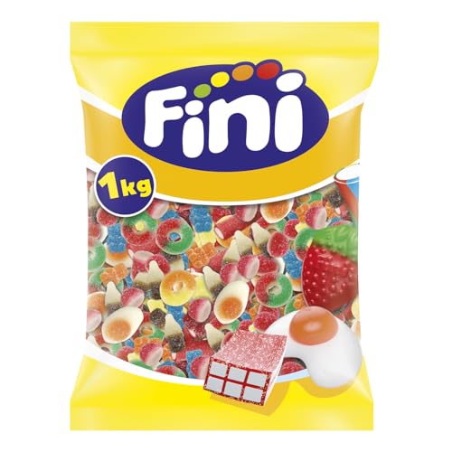 Fini Sour Little Mix Goma Pica | Golosinas Pica Pica, Ositos Gominola, Huevos Chuches, Mezcla de Frutas | Sin Gluten - Bolsa 1 Kg
