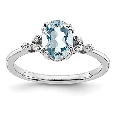 925 Sterling Silver Blue Aquamarine Diamond Band Ring Size 7.00 Birthstone Gemstone Fine Jewellery For Women Gifts For Her Cover