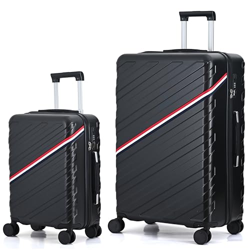 CALDARIUS 2PC Suitcase Set | Lightweight | Hard Shell Suitcases | 4 Silent Dual Spinner Wheels | TSA 3 Digit Combination Lock | Aluminium Telescopic Handle | 2 Pcs Luggage Sets (Black, Large+Cabin)