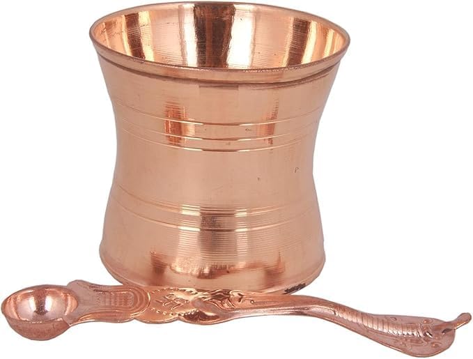 Pure Copper Puja Patra, Punch Patra, Jal Patra with Achmani Spoon Set
