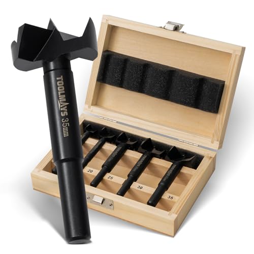 TOOLMAYS Mèches à Bois 5 pcs Set. Fraise Bois pour Ø 15/20/25/30/35 mm, Mèche Forstner Longueur 90 mm, Forets Forstner
