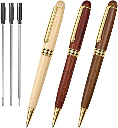 Cambond Luxury Wood Ballpoint Pens with Gift Box, Elegant Fancy Nice Pens Christmas Gift Pen Set for Men Women Employee Journaling Executive Business, Black Ink 1.0mm, 3 Pens with 3 Extra Refills