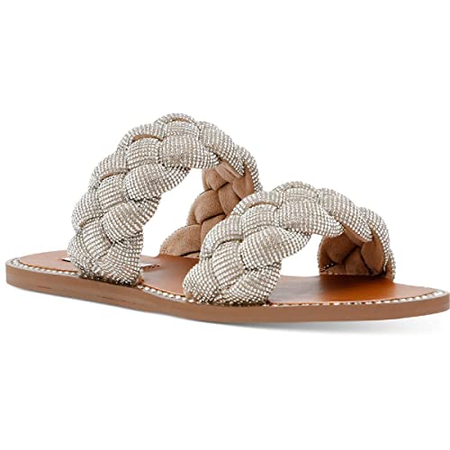 Steve Madden Women's Newbie Flat Sandal, Rhinestone, 8.5