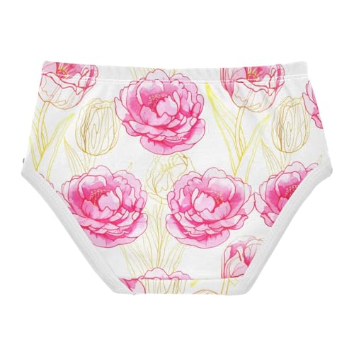 Joisal Yellow Tulips Pink Peony Flowers Girl Panties Cute Girls Underwear Toddler Cotton Funny Briefs Underpants 2t2