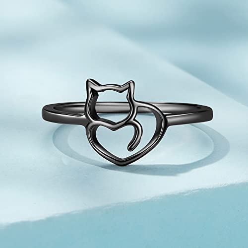 Wostu Gold Black Ring For Women 925 Sterling Silver Kitty Cat Ring Pet Dainty Ring Wrap Stacking Statement Rings Animal Ring For Cat Lover Women Girl #TOP2