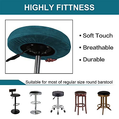 Turquoize Velvet Bar Stool Covers Round Stool Cushion Covers Stool Chair Covers Barstool Covers Slipcovers Set Of 2, Feature Stretchy Thick Bouncy Fabric Washable, Dia 14"-16", Large, Deep Teal #TOP5