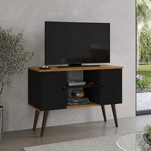 Rack Bancada Organizador Para Sala Tv 32 Polegadas 2 Portas Viena (Preto/Freijo)