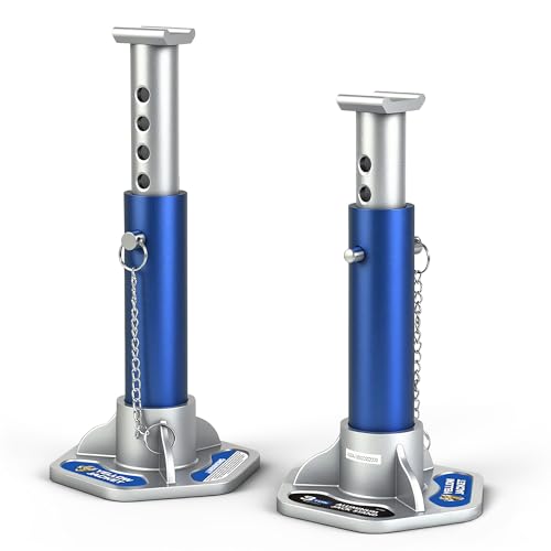 YELLOW JACKET 3 Ton Aluminum Jack Stands with Locking Support Pins for Cars, SUVs, and Light Duty Trucks, Blue/Silver, 1 Pair