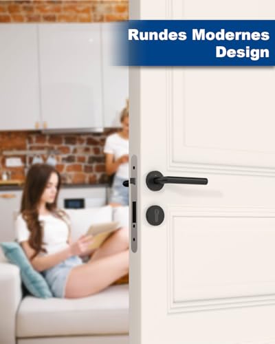 DIYGEEK Türgriffe Innentüren, Türklinke Schwarz Pulverbeschichtet für Drückergarnitur/Rosettengarnitur Zimmertür, Türgriff-Set Edelstahl mit Rosette Ø 52 mm PZ-Profilzylinder, L-Form