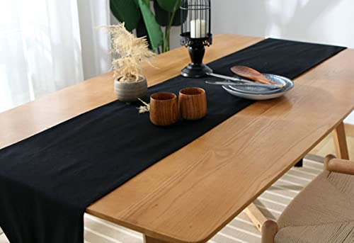 Chemin de table décoration table longue salon coton noir unie - 5