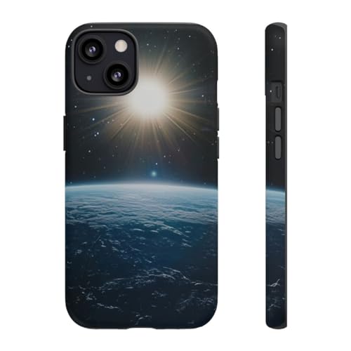 Coque iPhone 13 bleu rigide mate motif espace lever soleil
