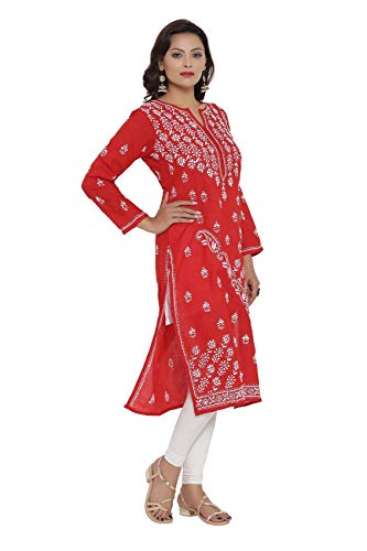 Image of Ada Women's Cotton Regular Fit Tunic Hand Embroidered Lucknowi Chikankari Ethnic Wear Kurta Kurti A130717
