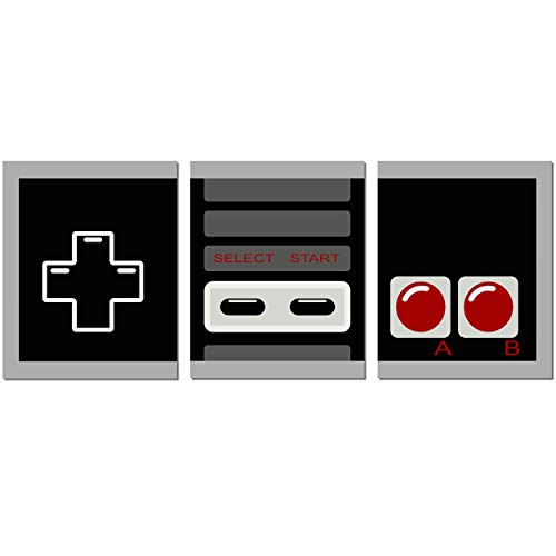 Retro Video Game Nintendo Wall Art – NES Game Room Decor – Watercolor Nintendo Gamer Decor For Boys Mens Bedroom, Bathroom Decor Wall Art, Gaming Room Poster Prints – Retro Vintage Super Nintendo Controller Wall Posters For Boys Room – Video Game Posters – Set of 3 (8 x 10) Unframed