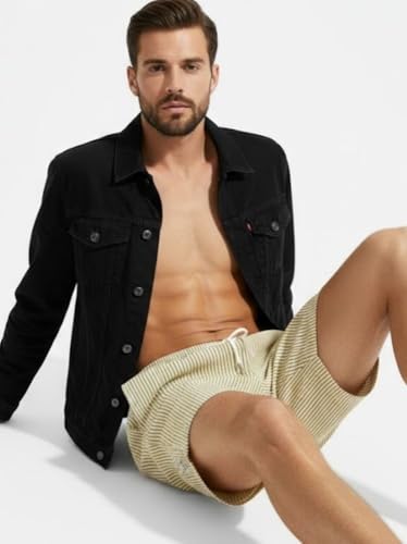 Image of SMOWKLY Men's Cotton Striped Boxer Short|Elastic Waist Drawstring Home Wear