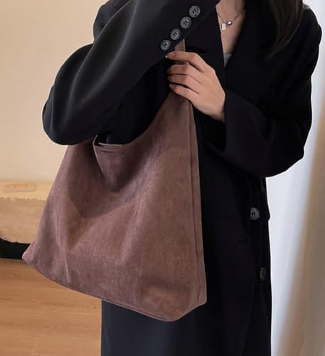 Trendy Suede Tote Bags for Women Work Bags Retro Suede Slouchy Bag Travel Handbag Office College Tote Handbag 20252