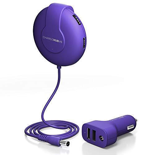 ChargeHub V6 Shareable Car Charger - Power up to 6 Devices Through The 2-Port Vehicle Charger and 4-Port Shareable Hub Supports Qualcomm Quick Charge 3.0 (Violet)