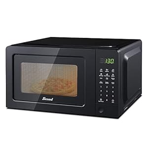 Smad Small Microwave Oven 0.7 Cu.Ft, Mini Microwave Oven with 9.6” Removable Turntable, 6 Auto Preset Menus, Child Lock, Easy Clean Interior, Black, 700W