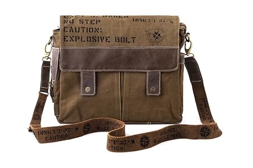 3B-Upcycled Vintage Military Leather Canvas Shoulder Bag Laptop Messenger Bags Medium Crossbody Purse, Boho Bag with 2 Straps2