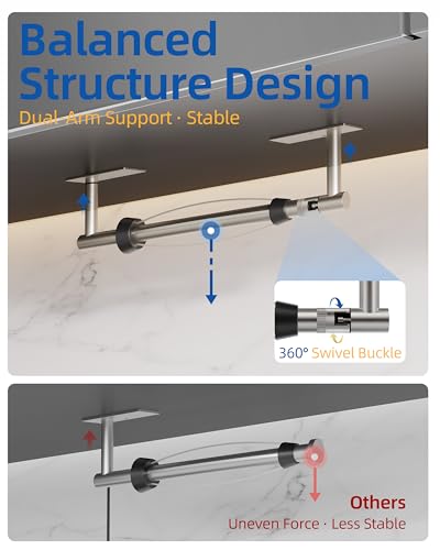 Image of RUACQ Paper Towel Holder Under Cabinet, One Hand Tearing Paper Towel Holder with Damping Effect, Wall Mount & Adhesive Stainless Steel Paper Roll Holder for Kitchen Bathroom (Sliver)