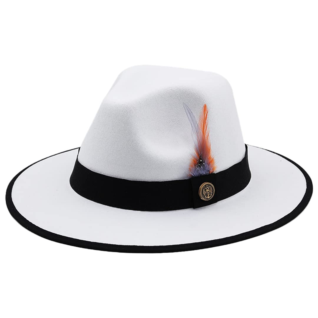 LYGBAOFUL Cappello Fedora in Feltro di Lana a Tesa Larga da Uomo con Cinture di Piume Cappello a Cilindro Jazz da Chiesa da Matrimonio