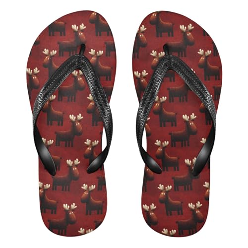 Flip Flop Sandals Cute Moose Print for Women Men Beach Outdoor XS