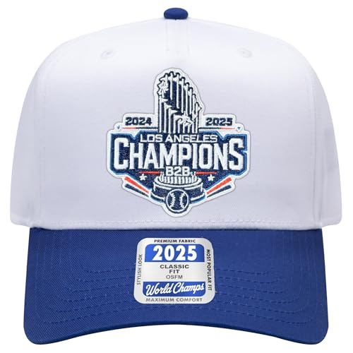 Los Angeles Baseball 2025 Champions Embroidered Patch Hat | Champions | Premium Trucker Hat with Adjustable Snapback (US Alpha One Size Royal/White)