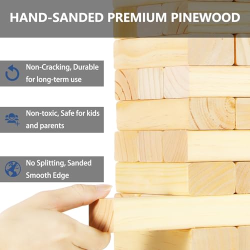 Megwoz Medium Tumble Tower Games for Kids and Adults 57 Blocks New Zealand Pine Wooden Blocks Stacking to 3FT Family Game for Indoors Outdoors Yard Games for Family - Image 3