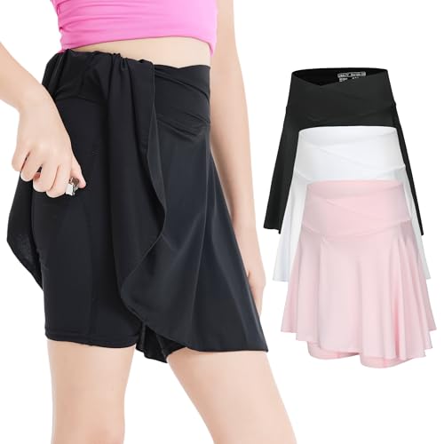 Image of Girls' 2-in-1 Flowy Butterfly Shorts with Pockets - Athletic Dance & Running Shorts for Ages 5-13