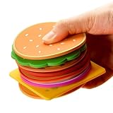 WOCOCN Cute Hamburger Coasters for Drinks, Funny Non-Slip Silicone Coasters Set of 8,Waterproof, Heat-Proof, Elastic,Tabletop Protection, Creative Decor for Kitchen, Dinner Desk and Office Desk