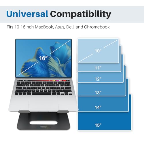 Image of YICOSUN Adjustable Laptop Cooling Stand with 2 Quiet Fans & RGB Lighting, Aluminum Alloy & Foldable Ergonomic Design for MacBook, Lenovo, ASUS, Dell 10-16 Inch, Perfect for Gaming, DJ, Office - Black