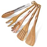 Complete Kitchen Utensils Set: Enjoy the convenience of a 5-piece set featuring 4 premium wooden spoons for cooking and 1 versatile stainless steel kitchen tongs for cooking with wooden tips—perfect for all your cooking, stirring, BBQ and serving nee...
