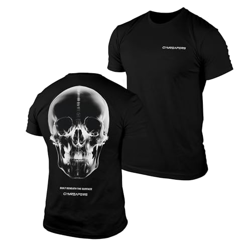 Gymreapers Skull Moisture Wicking T-Shirts for Men - Short Sleeve Workout Gym Shirts - Running Athletic Tees & Dry Fit Tshirt