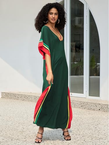 Image of KECVOT Kaftan Dresses for Women V-Neck Print Swimsuit Cover Up Plus Size Beach Caftan Lounge Dress