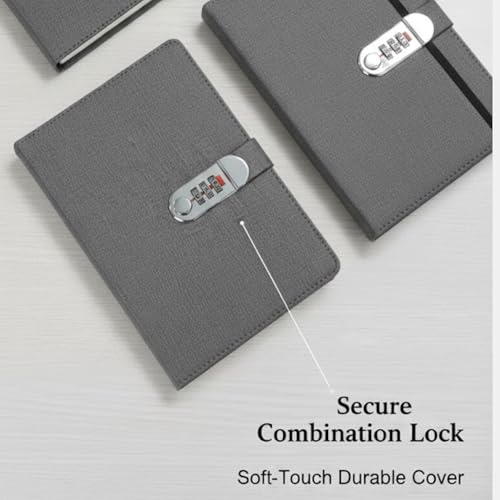 Image of A5 Secret Diary with 3-Digit Combination Lock, Premium PU Leather Journal for Men & Women, Personal Locked Notebook for Office, School & Gifts, 22x15 CM (Fabric Gray)