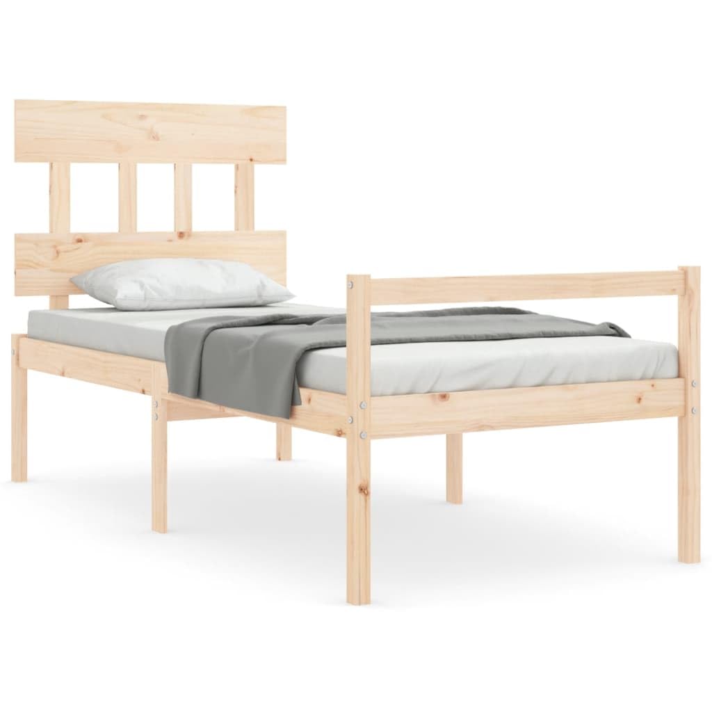 Seniorenbett 90x200 cm aus Kiefernholz Massiv - Einzelbett mit Kopfteil und Fussteil - Seniorengerechtes Massivholzbett 45 cm Sitzhoehe mit Stauraum Fuer Senioren und Erwachsene