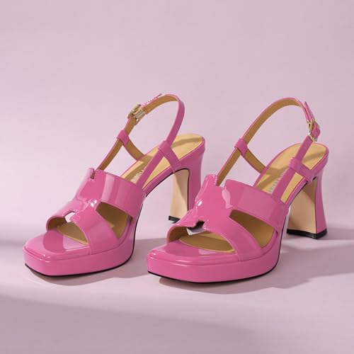 Image of ROSERWISH Heels for Women Chunky Block Platform High Heels Square Open Toe Strappy Heel Sandals Wedding Party Prom Fashion Slingback Dress Pump Sandals Shoes