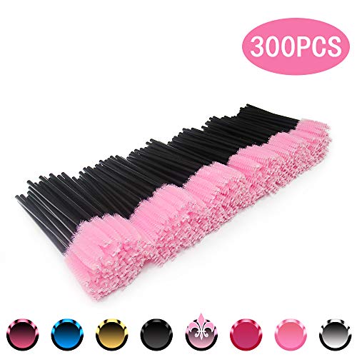 300pcs Disposable Eyelash Mascara Wands Brushes Cosmetic Eyelash (300 PCS, Pink)