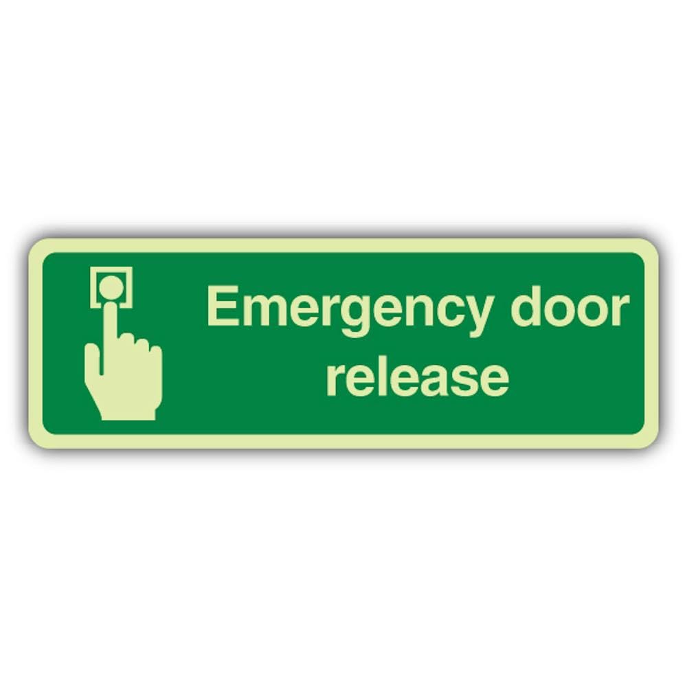 V Safety Photoluminescent Emergency Door Release Safety Sign - 210 x 70 mm - 1.2mm Rigid Plastic - Triple Glow