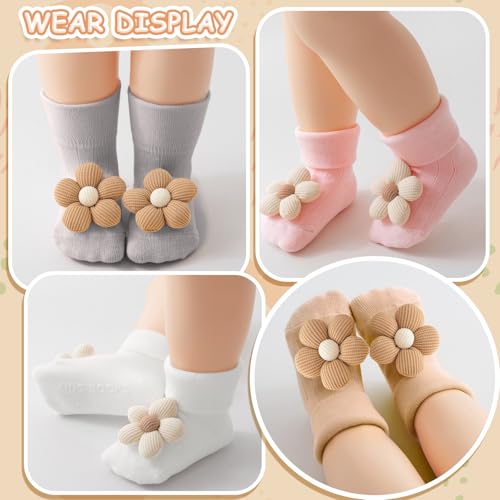4Pairs Baby Toddler Grip Socks Flower Baby Non-slip Socks for Girls Boys Infant Kids4