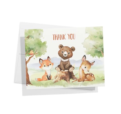 Image of Twigs Paper Baby Shower Thank You Cards, 12 Forest Animal Note Cards