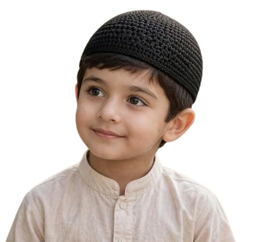 day night deal Pure Handmade Cotton Muslim Kids Prayer Cap for Children, Topi Cap for Namaz, Islamic Prayer Caps for Kids Boys, Turkish Stylish Sufi Knitting Cotton Cap Black (Pack of 1) Under 5 Years-picture-50