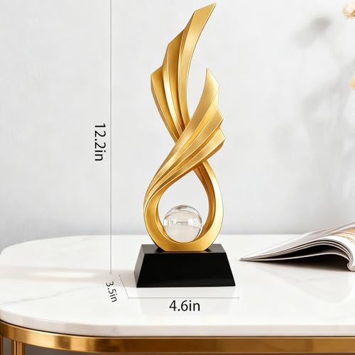 Estatua Abstracta Moderna en Resina Dorada con Esfera de Vidrio miniatura 3