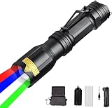 Junchi 4 Color in 1 Multicolor Flashlight Rechargeable high Lumens Red White Blue Green Multi-Color RGBW LED Flashlights Zoomable Waterproof Tactical Flash Light for Night Vision Fishing Astronomy