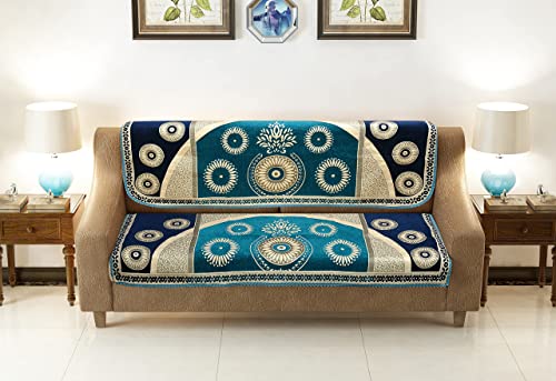 Image of Sofa Cover 3 Seater and 2 Seater - 3+2 Chenille Sofa Covers Set 10 Pcs 5 Seater - 3+1+1 Panels for Home Living Room Sofa Couch Decor (Coffe), Blue