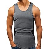 LAOSU Herren-Top, Körper-Top, Schwitzen, Frühling und Sommer, Oberteil, Training, Sport, Sleveless Top, Color Maching Tank, Top, Fitness, Tight Fitness, Muskeljacke, Bluse, Herren, schick, grau, M