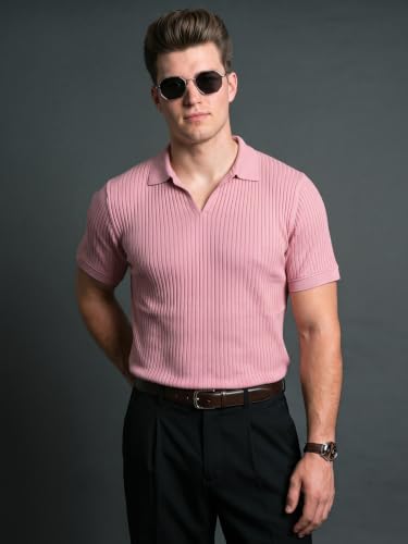 Image of Veirdo Men's Rib Knit Polo T-Shirt in Cotton Fabric, Classic Collar with Modern Fit, Stylish for Casual Wear, Available in Sizes S to 2XL