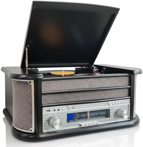 Denver Reproductor de casete y CD Bluetooth 8 en 1, tocadiscos de...