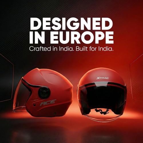 Image of Xtrac Ace Open Face Light Weight Helmet for Men & Women | ISI Certified | Red | L