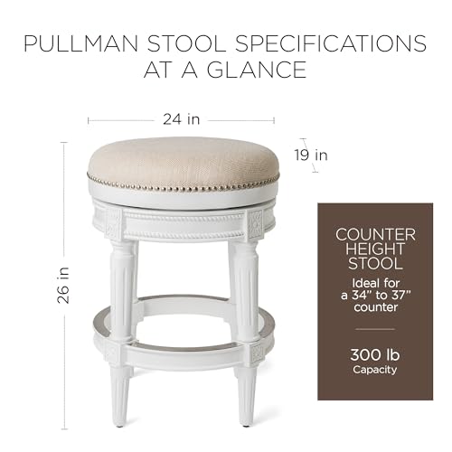 Maven-Lane-Pullman-26-Inch-Tall-Backless-Alabaster-White-Finish-Counter-Height-Upholstered-Barstool-with-Cream-Fabric-Cushion-Seat Maven Lane Pullman 26 Inch Tall Backless Alabaster White Finish Counter Height Upholstered Barstool with Cream Fabric Cushion Seat