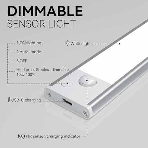 Image of Under Cabinet Lighting, Rechargeable Closet Lights, LED Magnetic Motion Activated Under Cabinet Lights 1800mAh Battery Operated, Wireless Dimmable Under Counter Lights for Kitchen,Stairs,Pantry 2 Pack